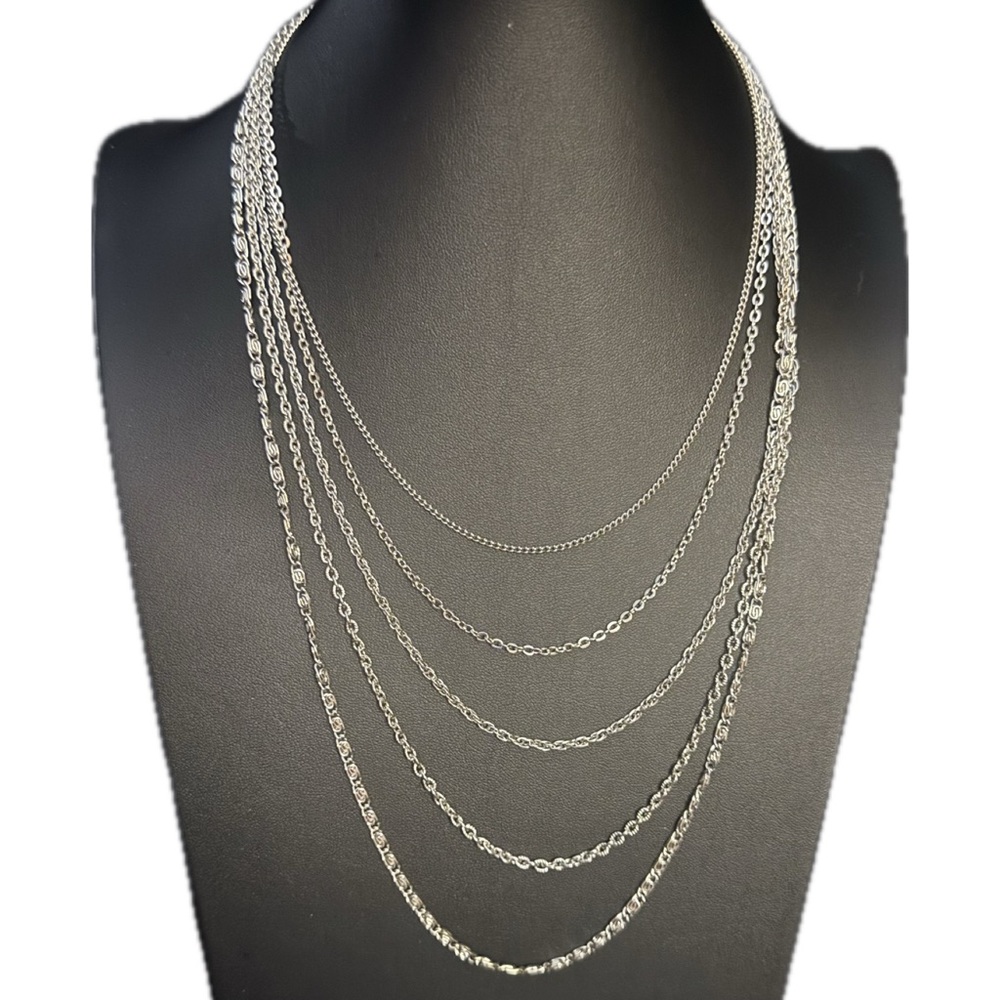Vintage Silvertone Layered Chains Necklace